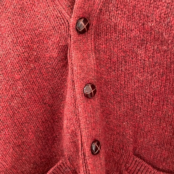 L.L. Bean Men's Burgundy Cardigan Sweater wool blend leather buttons grandpa L - Picture 3 of 6